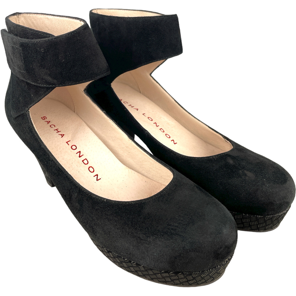 Sacha London Women's Black Suede Leather Ankle Strap Heel Size 9.5